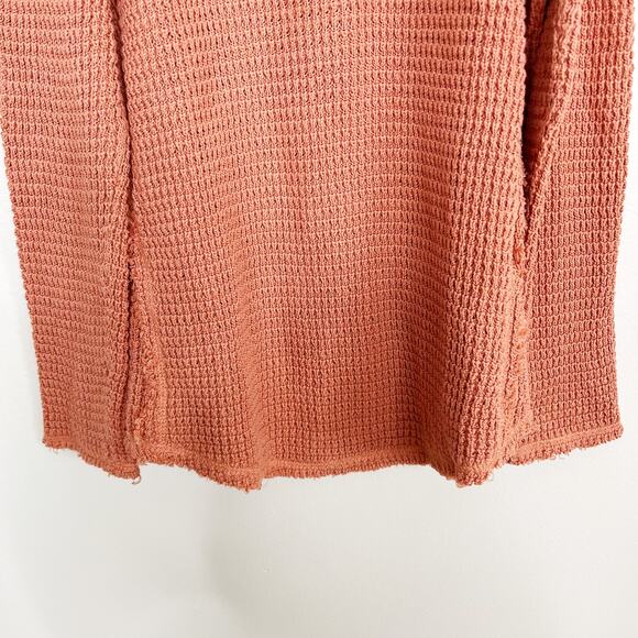 Free People Sunrise Cold Shoulder Waffle Sweater Coral XSmall XS Scoop Neck Knit - Picture 7 of 12
